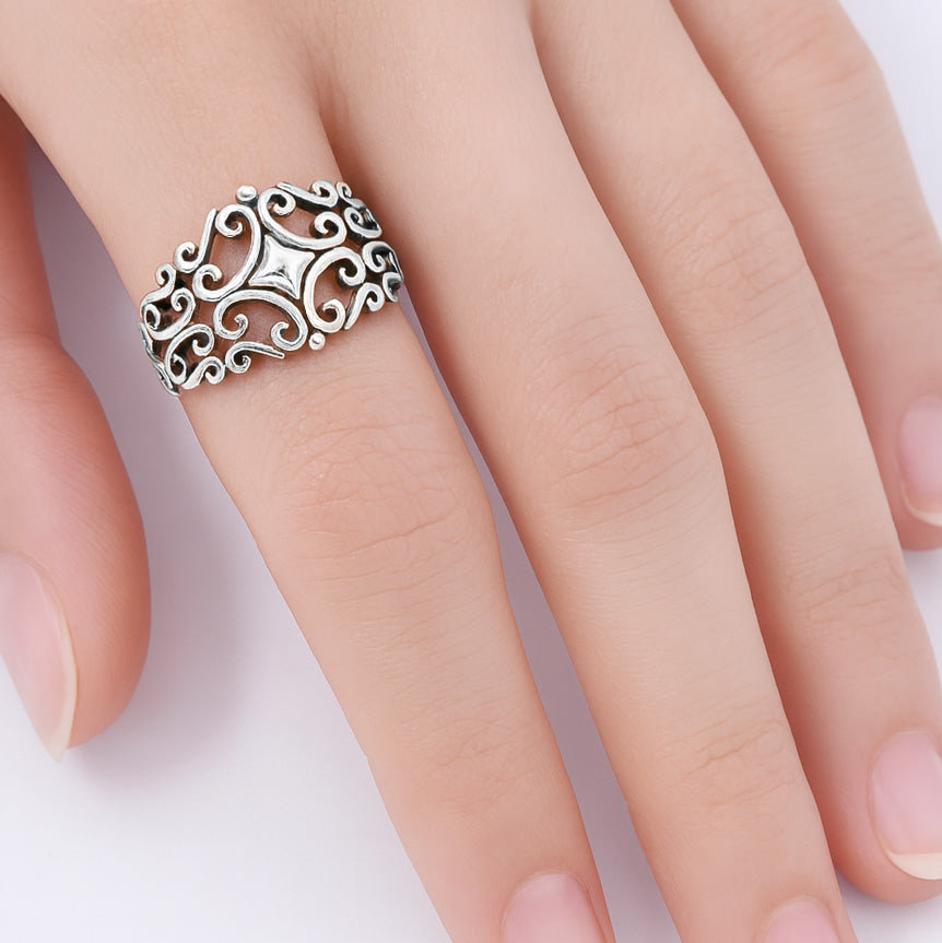 Silver Filigree Swirl Ring