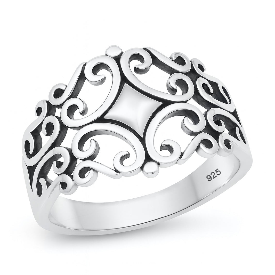 Silver Filigree Swirl Ring