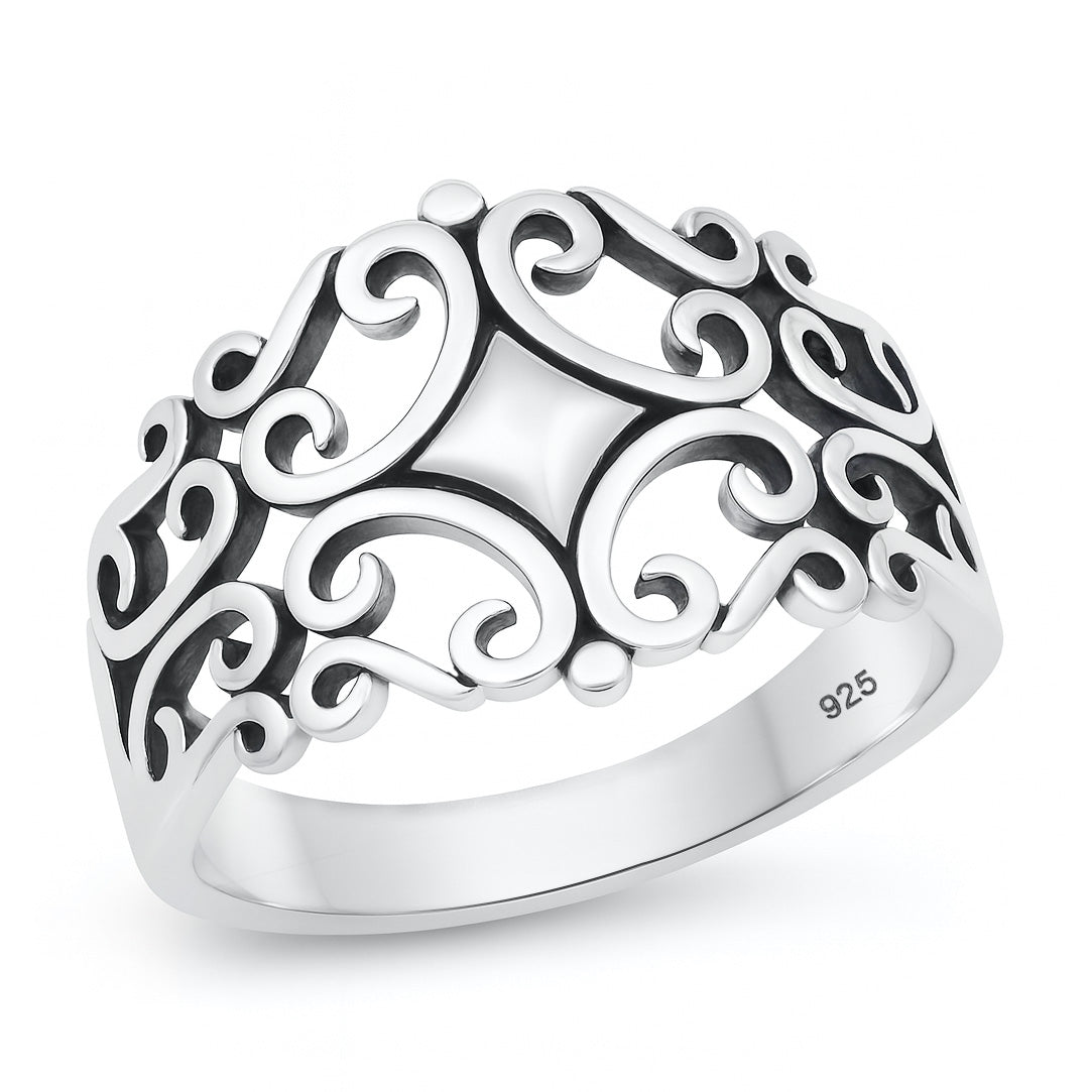Silver Filigree Swirl Ring
