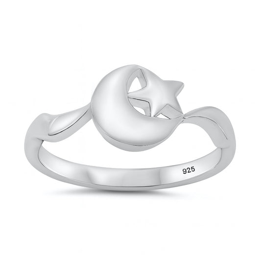 Silver Ring - Moon and Star