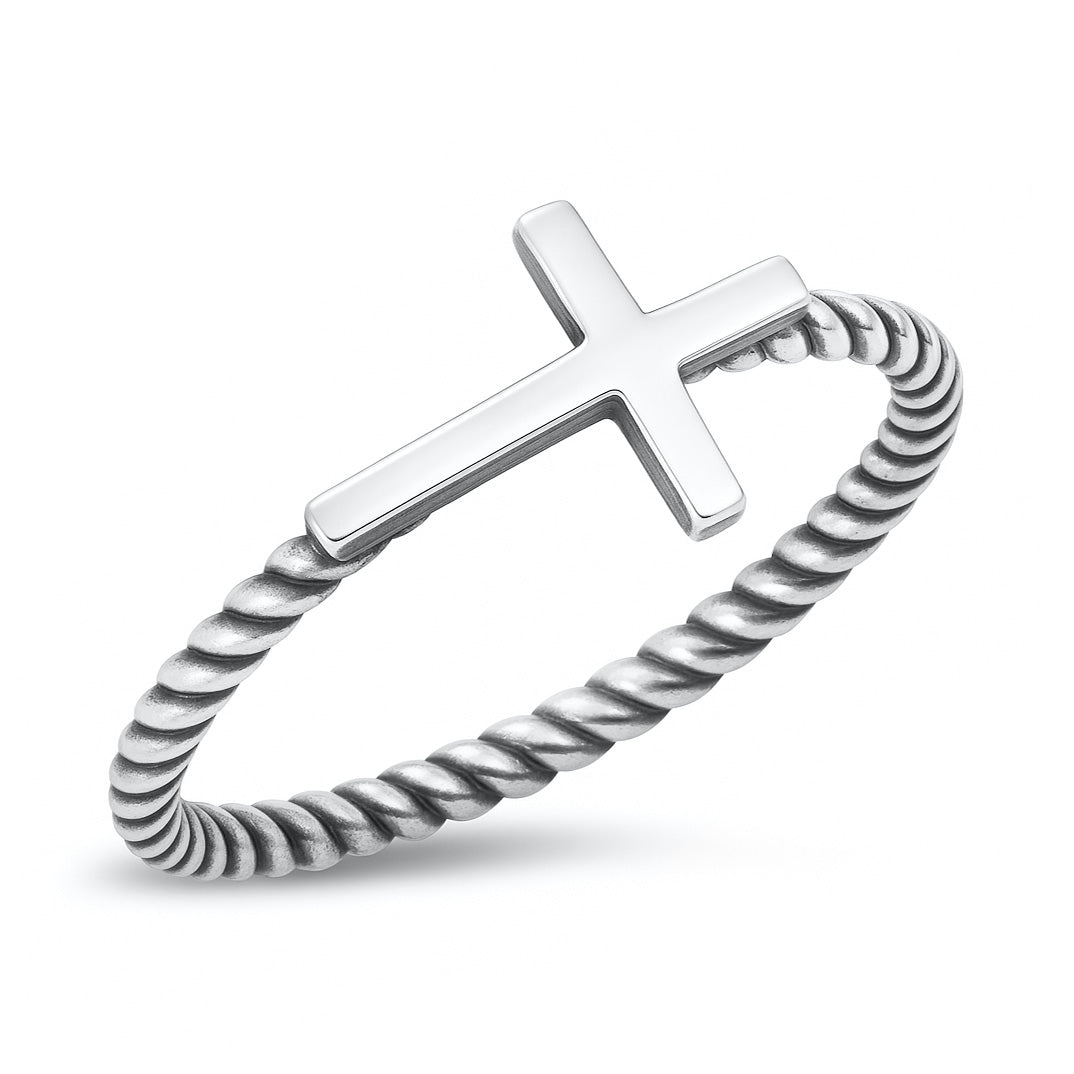 Silver Ring - Sideways Cross