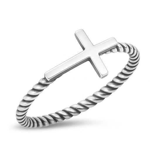 Silver Ring - Sideways Cross