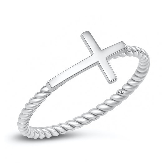 Silver Ring - Sideways Cross