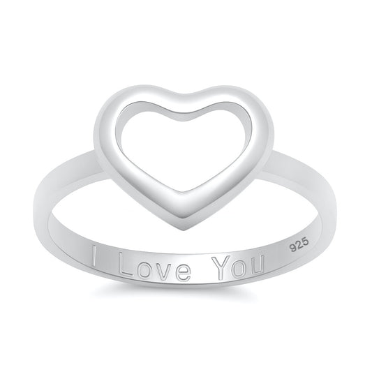 Silver Heart Ring with I Love You Engraved