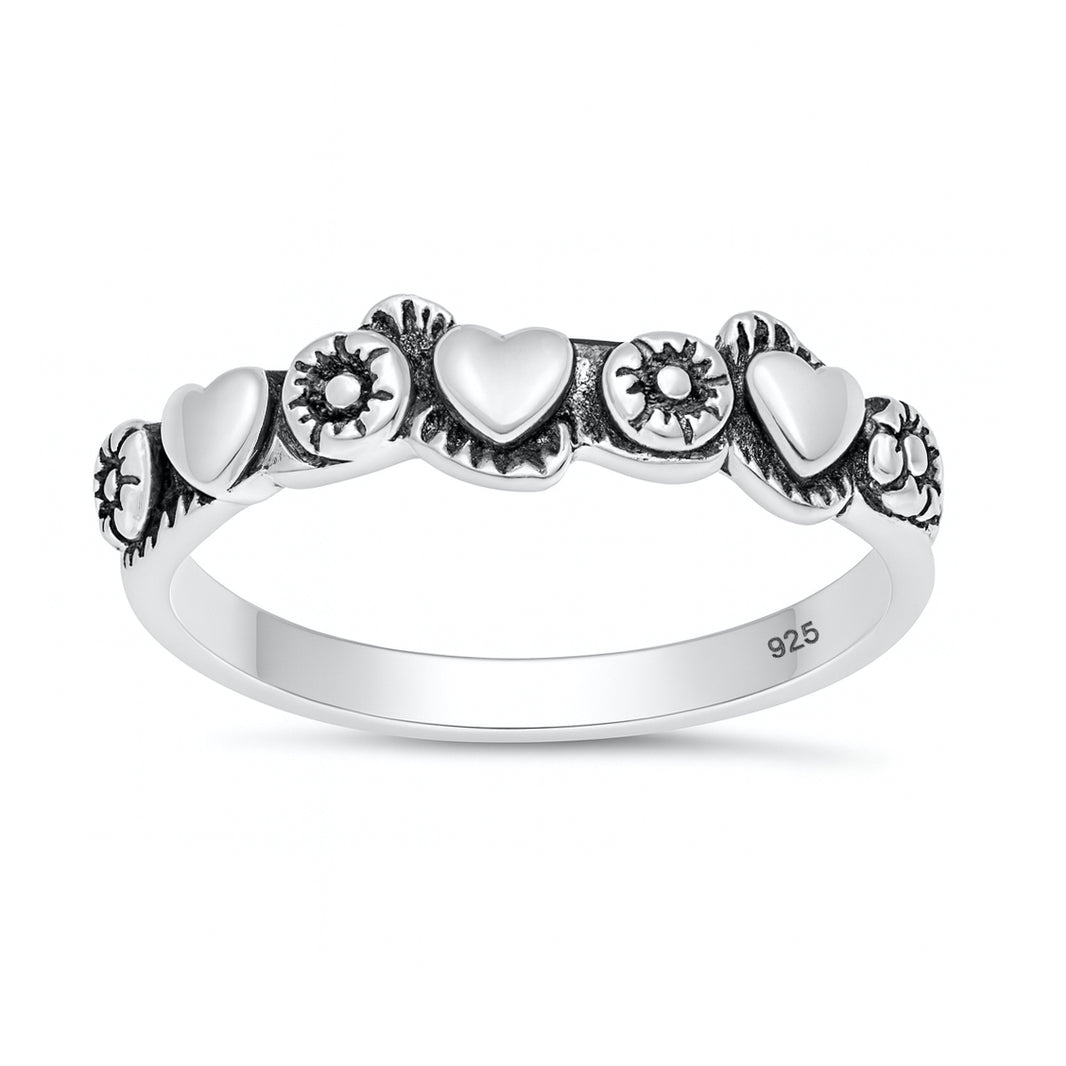 Silver Ring - Hearts and Flowers