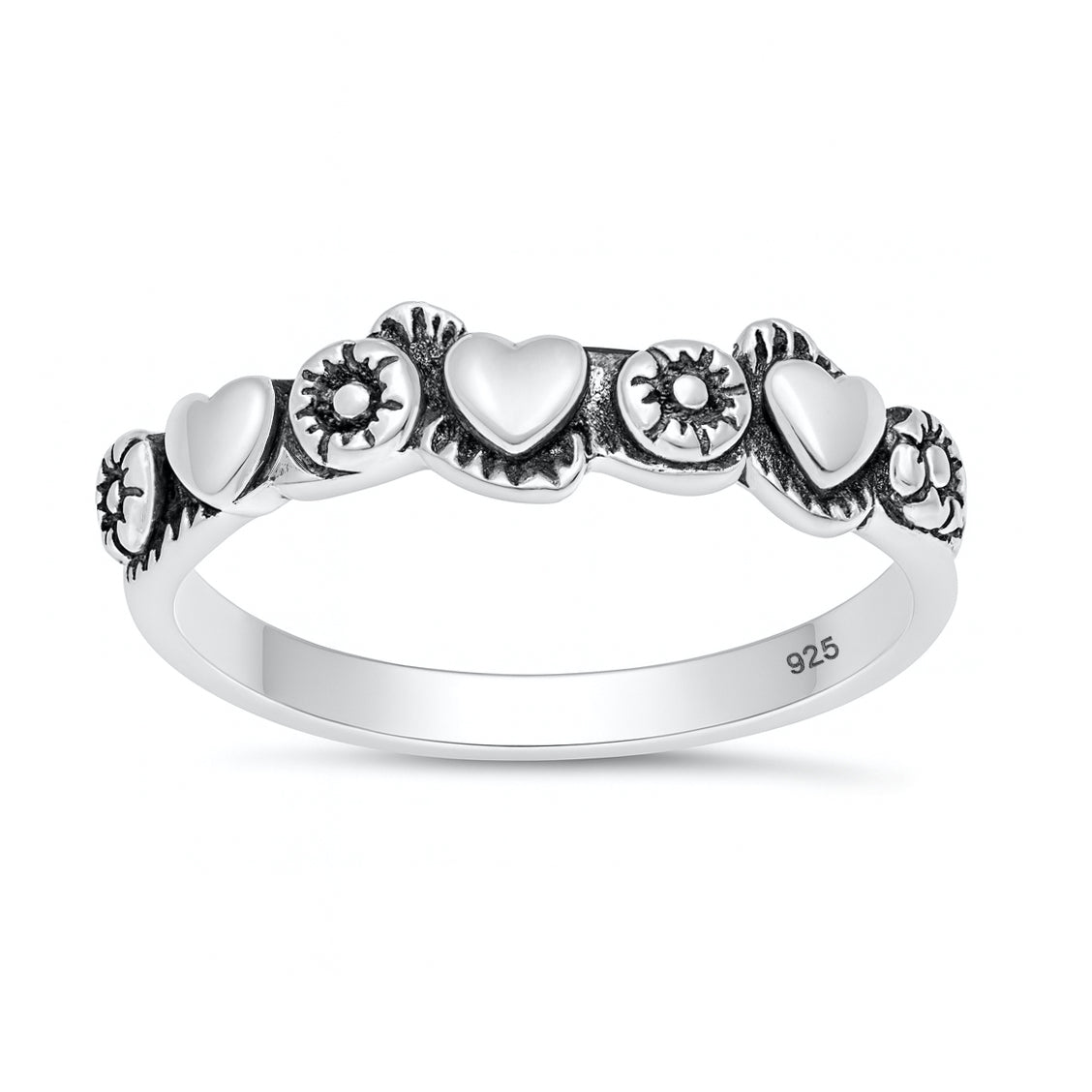 Silver Ring - Hearts and Flowers