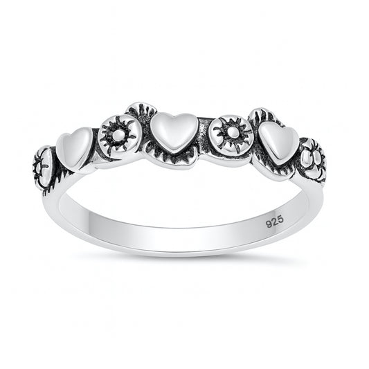 Silver Ring - Hearts and Flowers