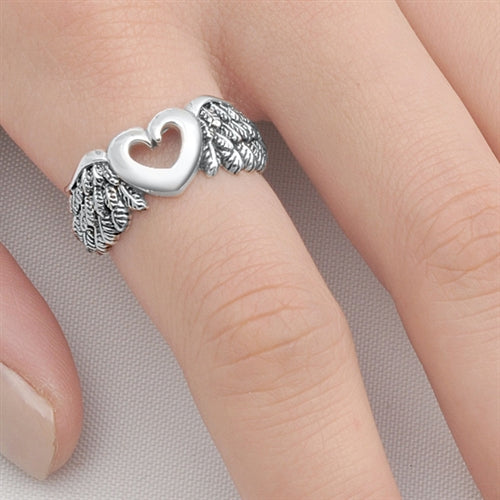 Silver Ring - Heart with Angel Wing