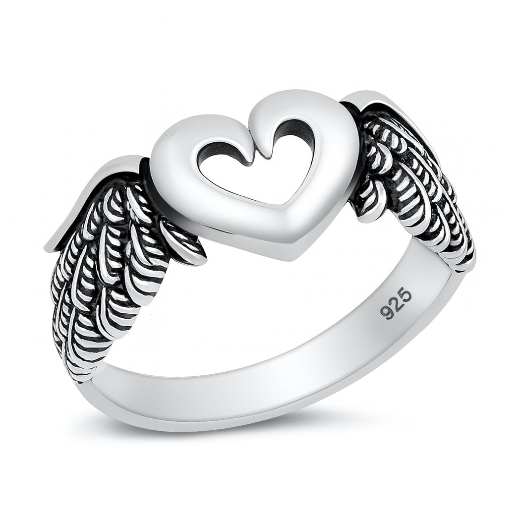 Silver Ring - Heart with Angel Wing