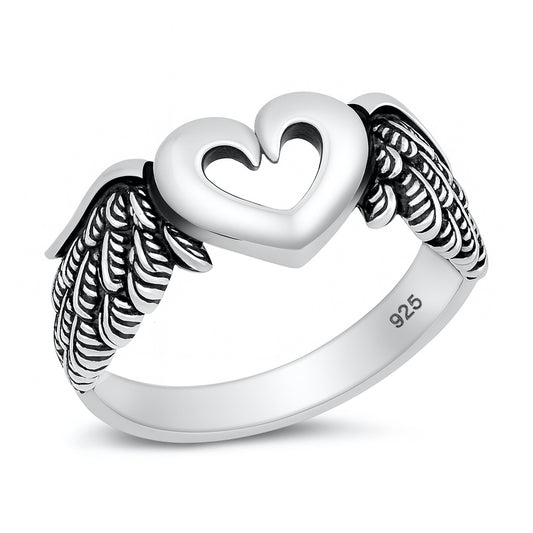 Silver Ring - Heart with Angel Wing