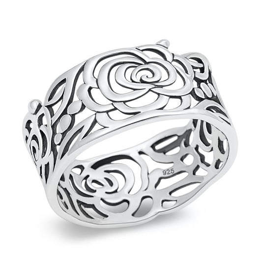 Silver Filigree Rose Ring