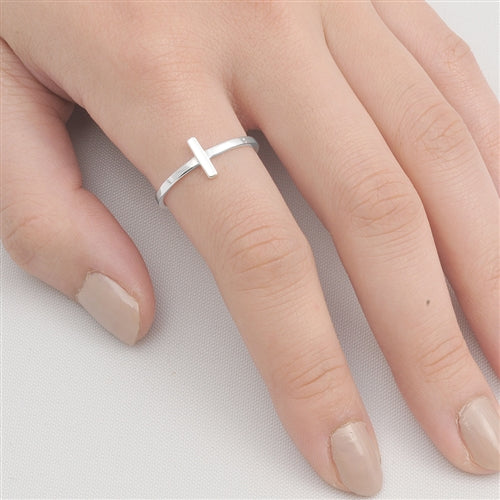 Silver CZ Ring - Sideway Cross