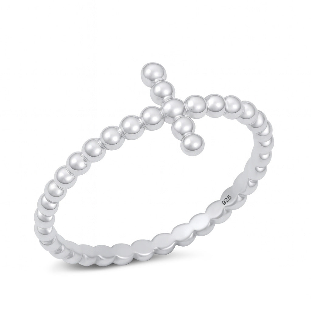 Silver Beaded Cross Ring