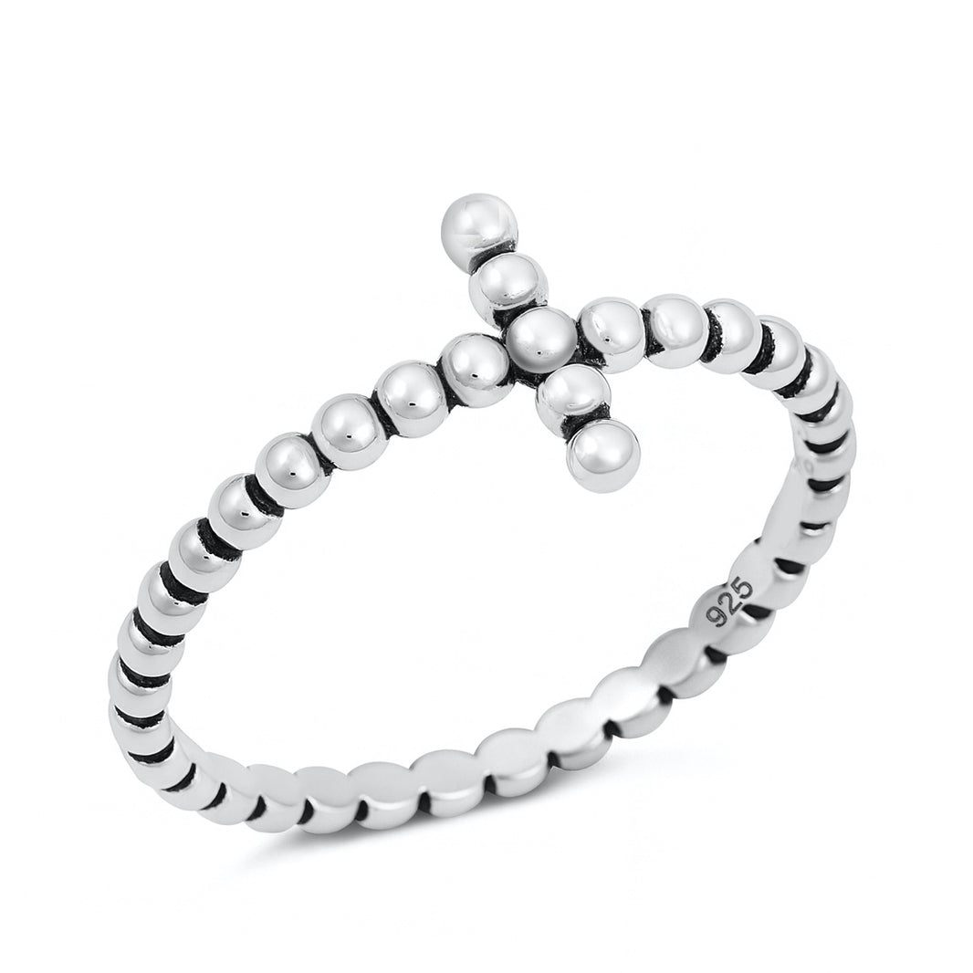 Silver Beaded Cross Ring