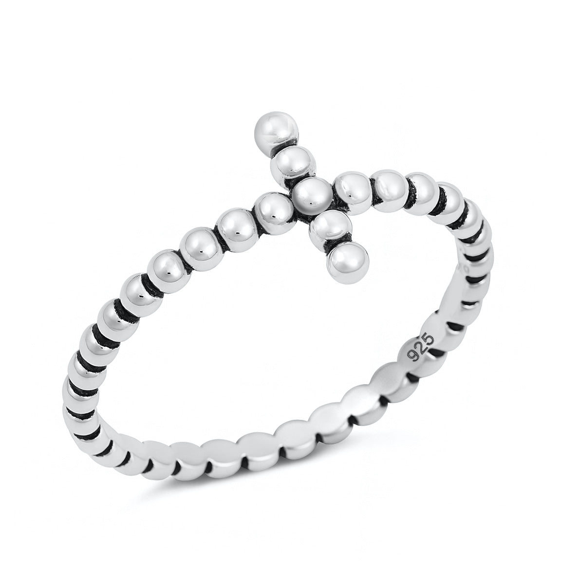 Silver Beaded Cross Ring