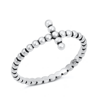 Silver Beaded Cross Ring