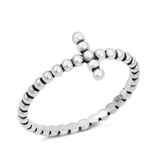 Silver Beaded Cross Ring