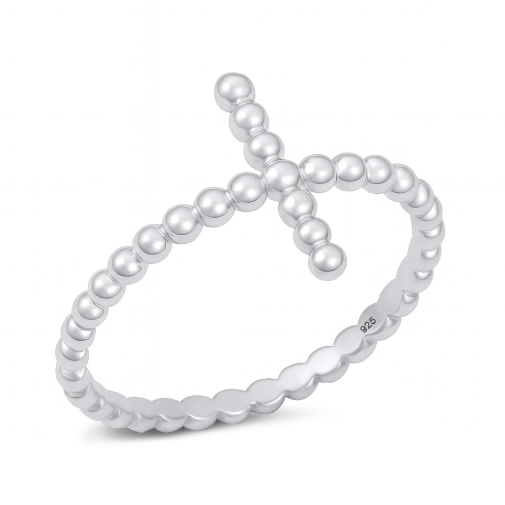 Silver Beaded Cross Ring