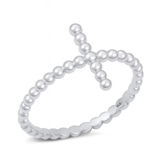 Silver Beaded Cross Ring