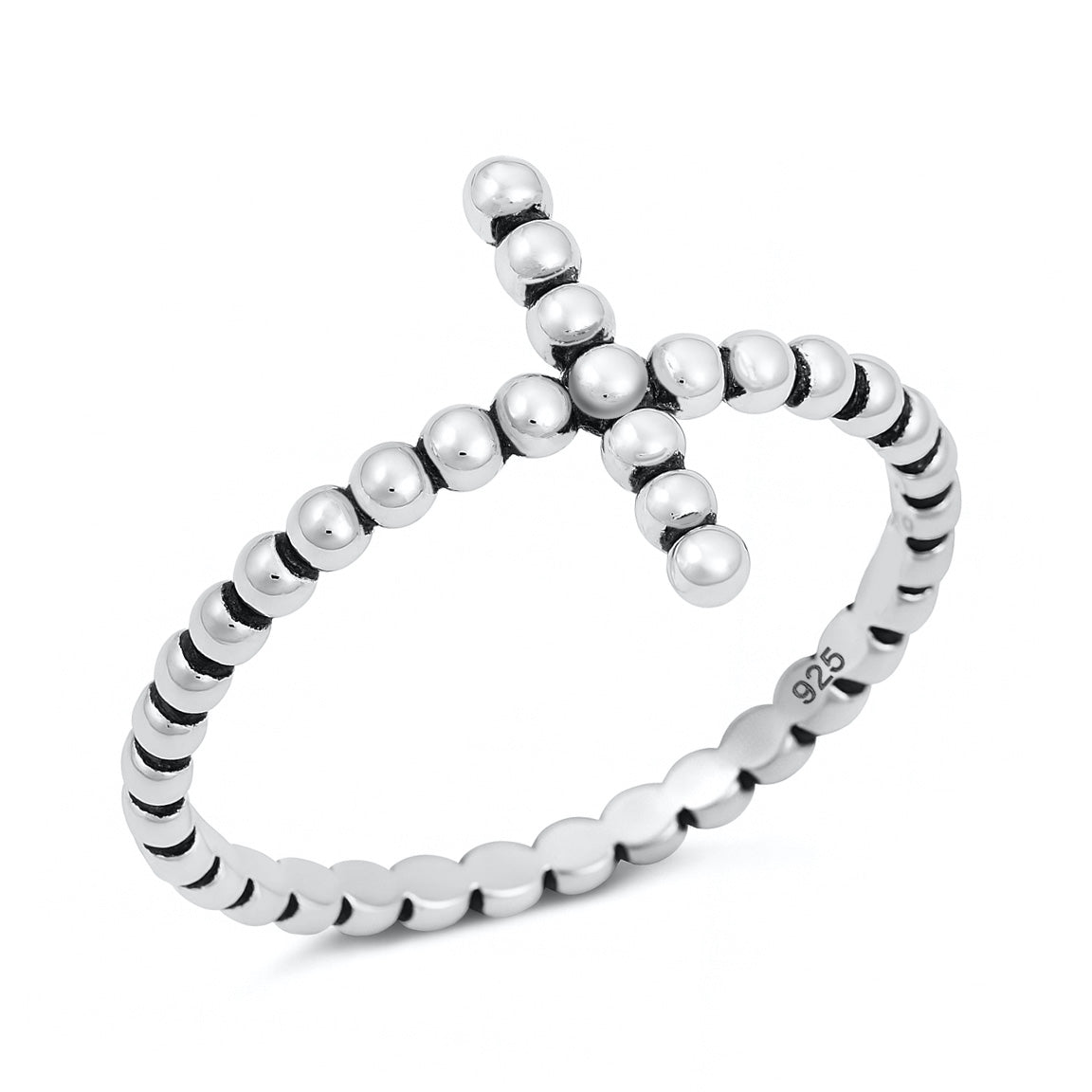 Silver Ring - Beaded Cross