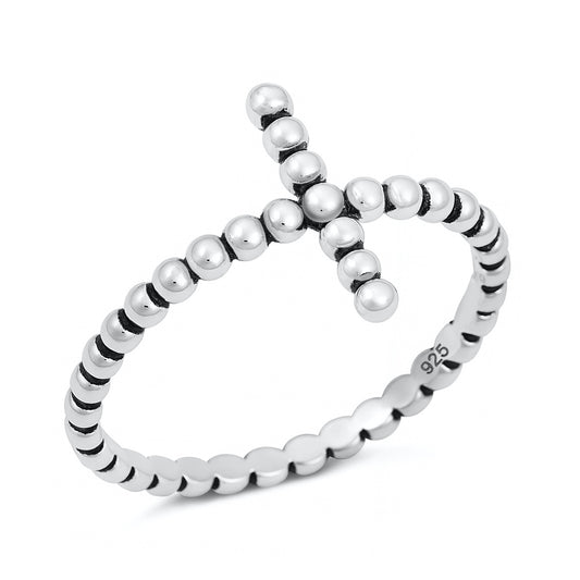 Silver Ring - Beaded Cross