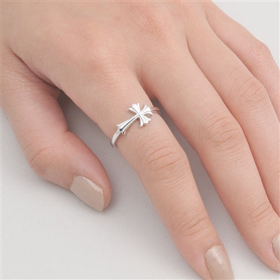 Silver Ring - Sideways Cross