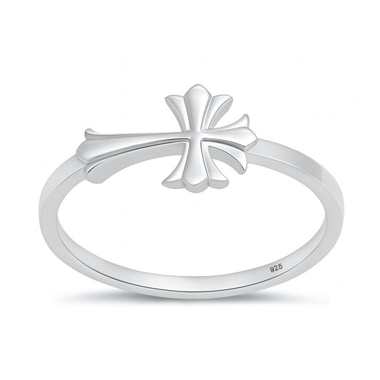 Silver Ring - Sideways Cross