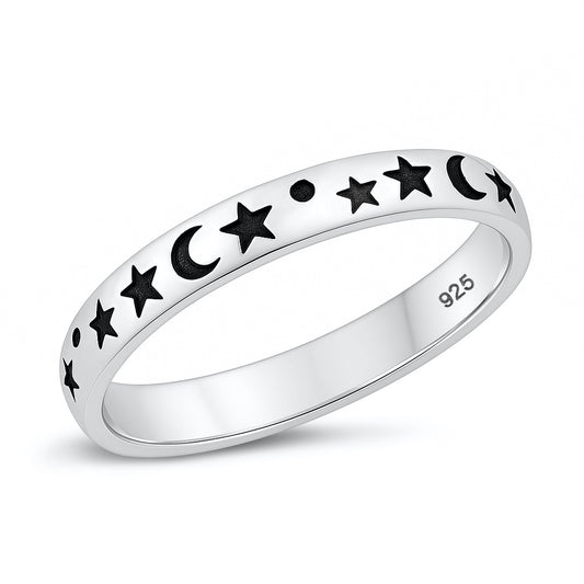 Silver Ring - Moon and Star