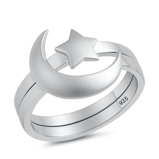 Silver Ring - Moon and Star