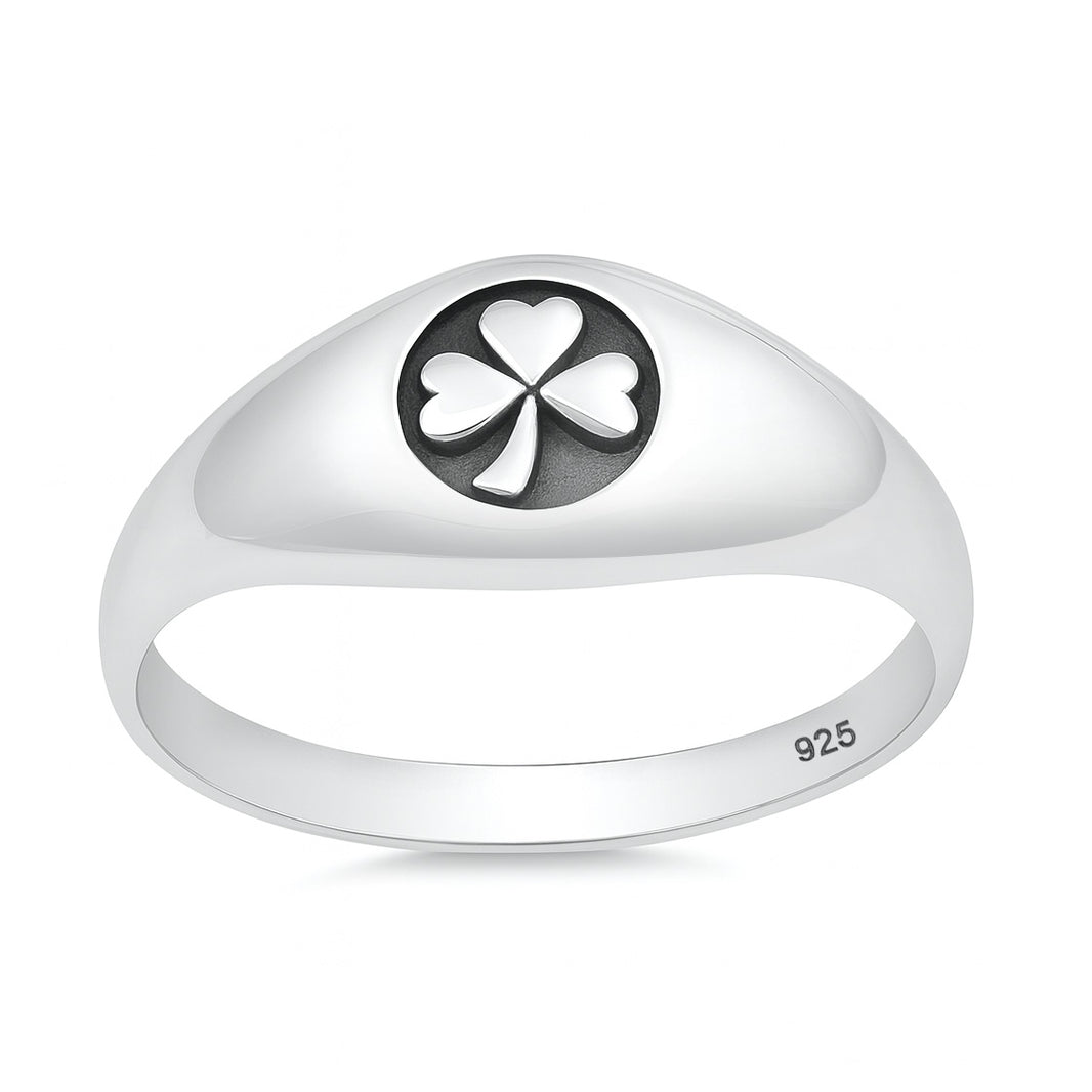 Silver Leaf Clover Signet Ring