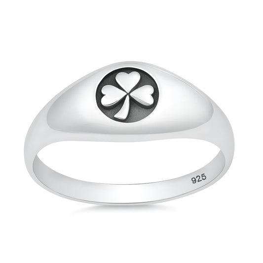Silver Leaf Clover Signet Ring