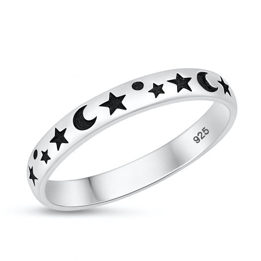 Silver Ring - Stars and Moon