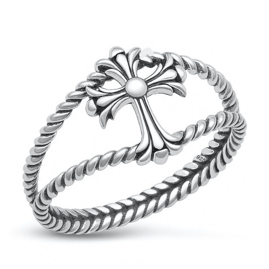 Silver Ring - Cross Rope