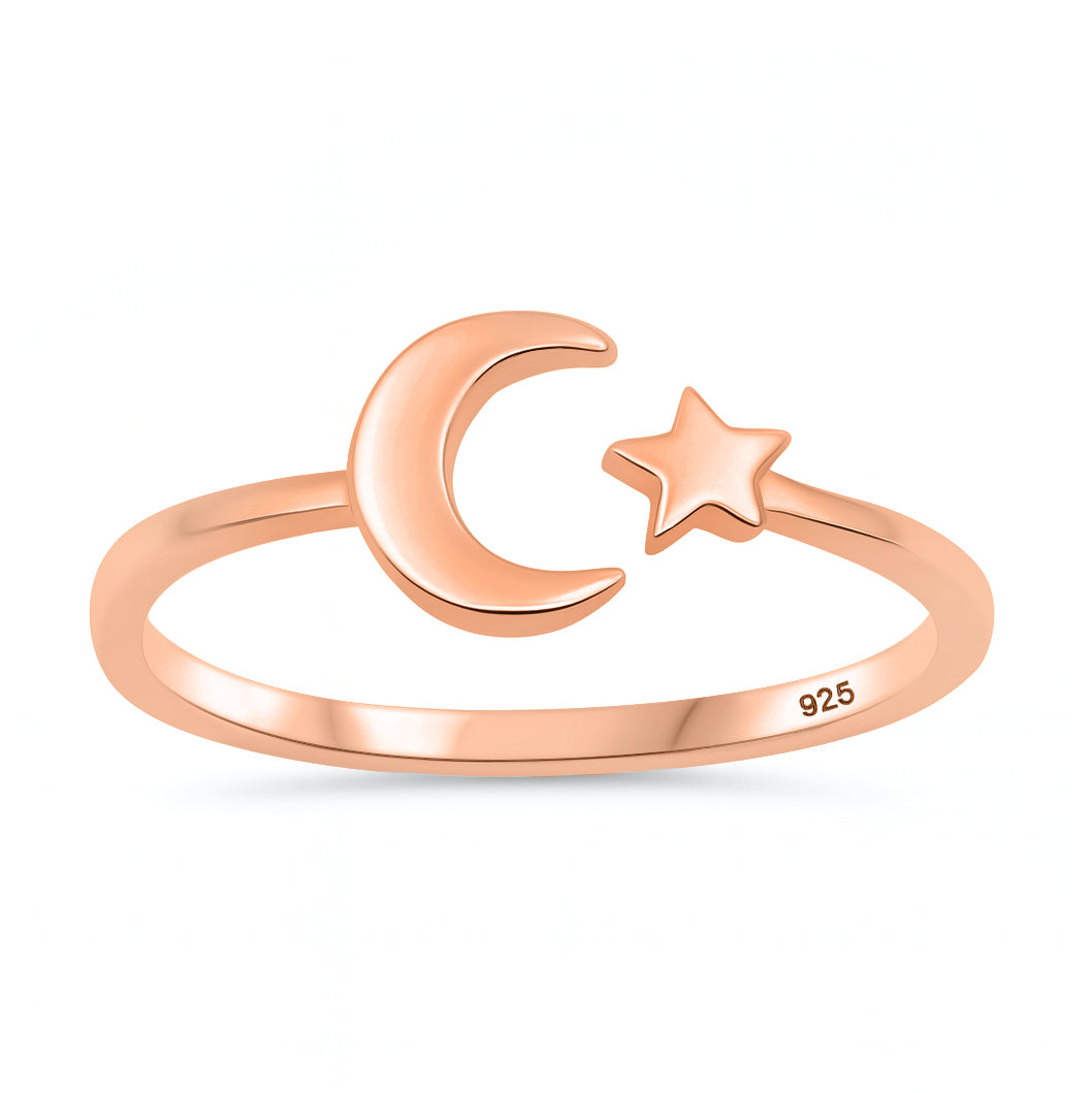 Silver Ring - Moon and Star