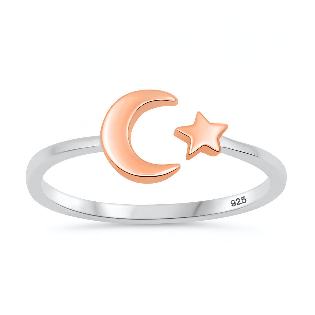 Silver Ring - Moon & Star