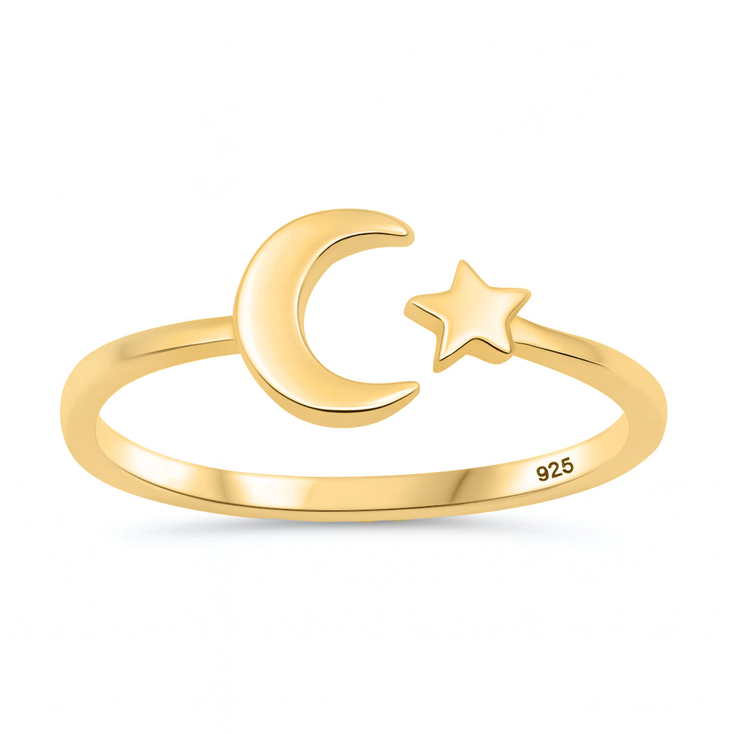 Silver Ring - Moon and Star