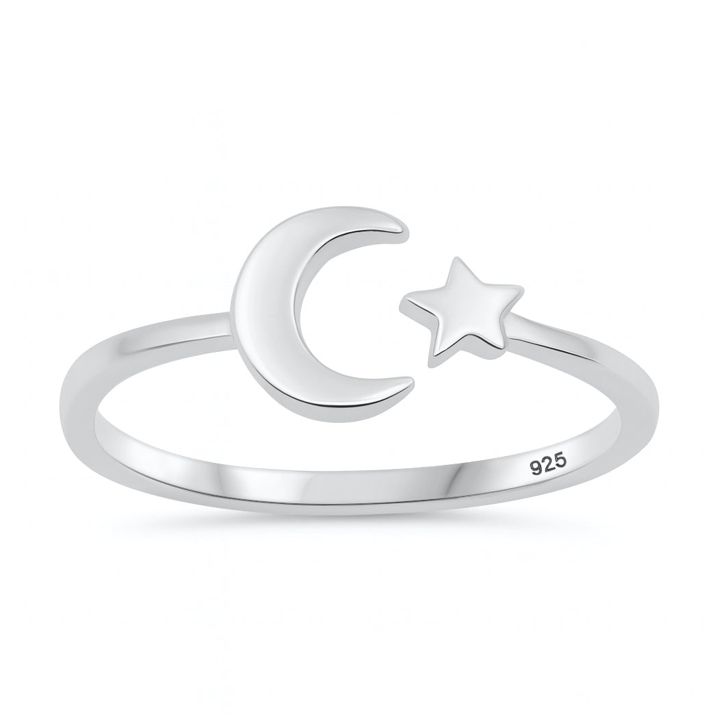 Silver Ring - Moon and Star