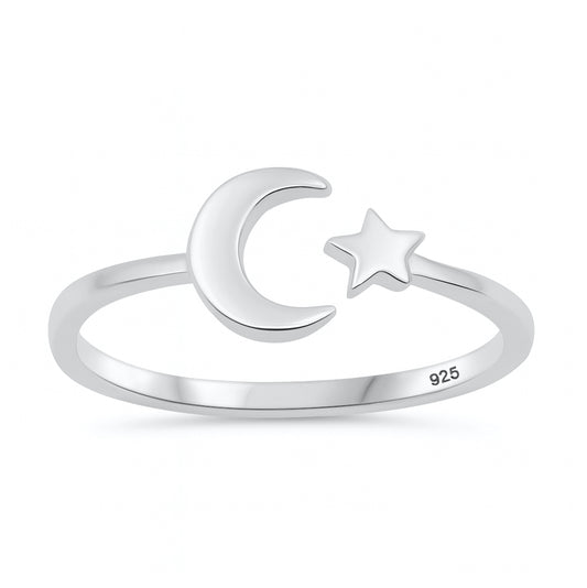 Silver Ring - Moon and Star