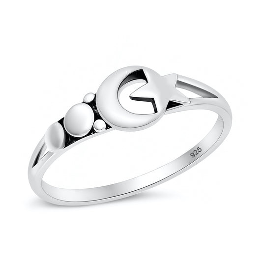 Silver Ring - Moon and Star