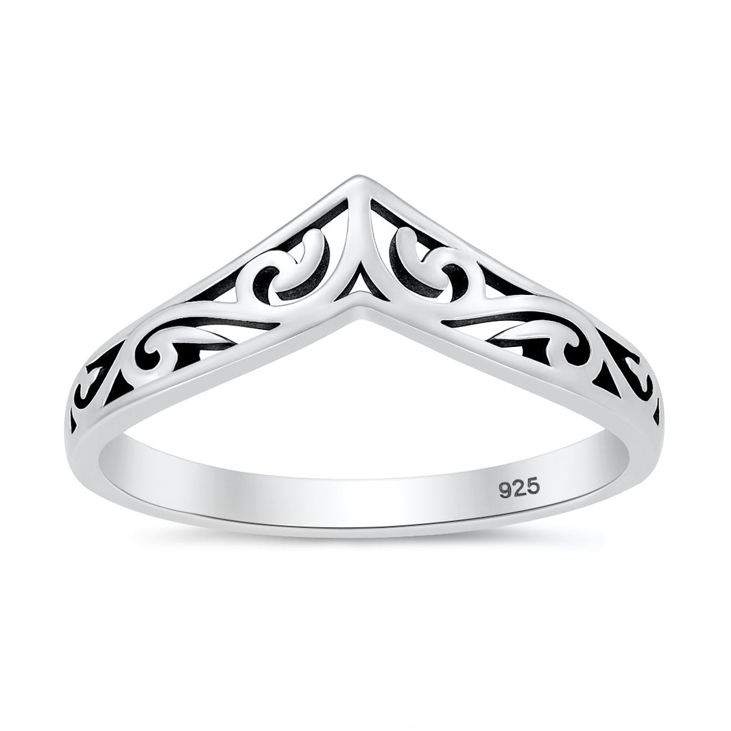 Silver V-Shaped Filigree Ring
