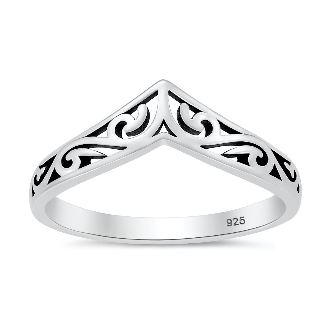 Silver V-Shaped Filigree Ring