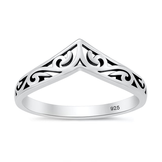 Silver V-Shaped Filigree Ring