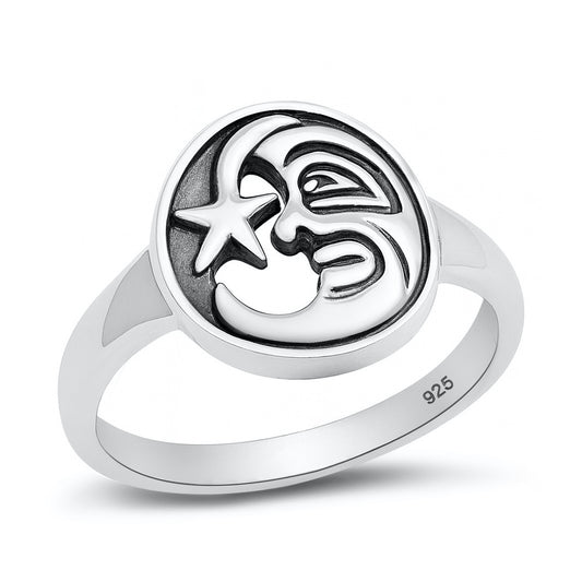 Silver Ring - Moon and Star