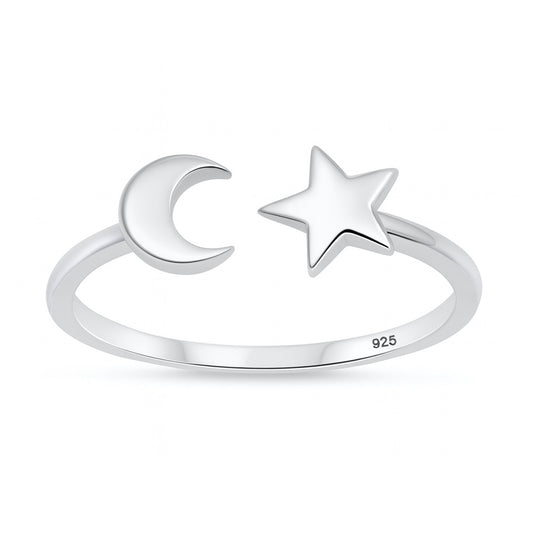 Silver Ring - Moon and Star