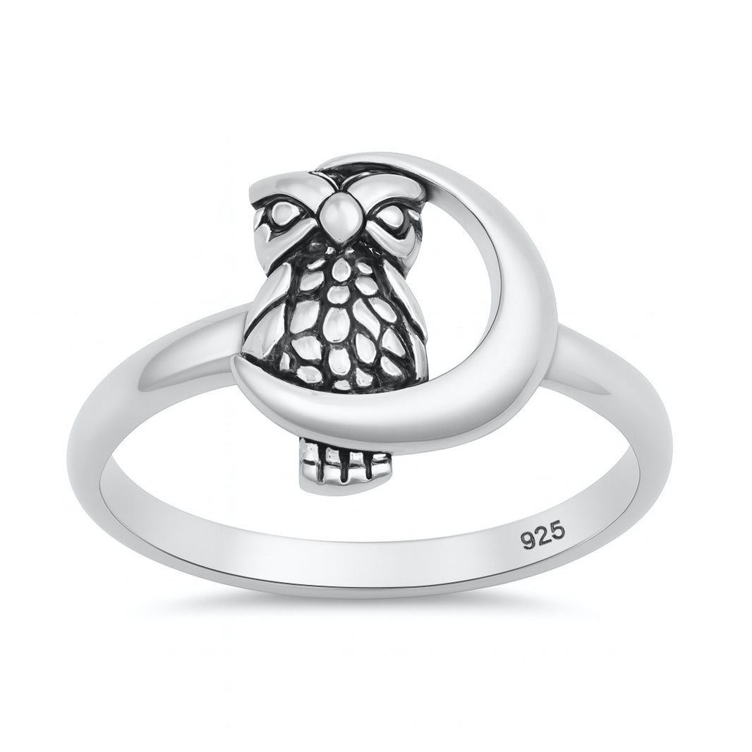 Silver Ring - Moon and Owl