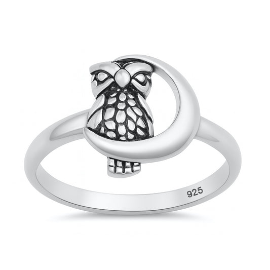 Silver Ring - Moon and Owl