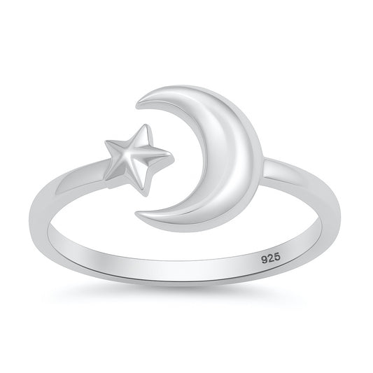Silver Ring - Moon and Star