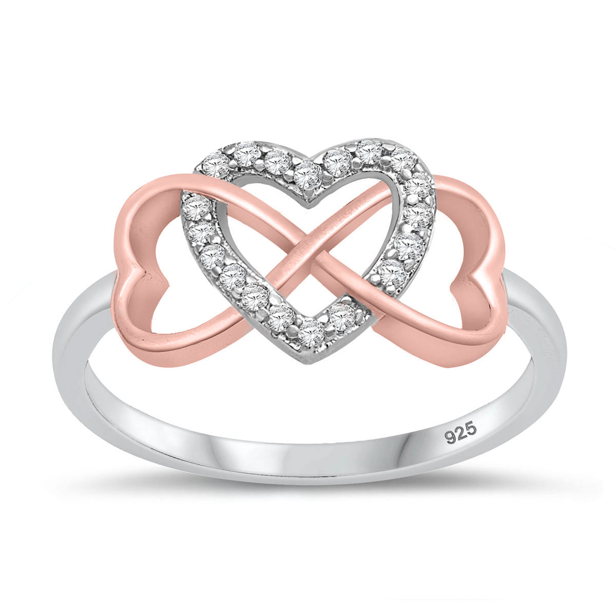 Silver CZ Ring - Infinity Hearts