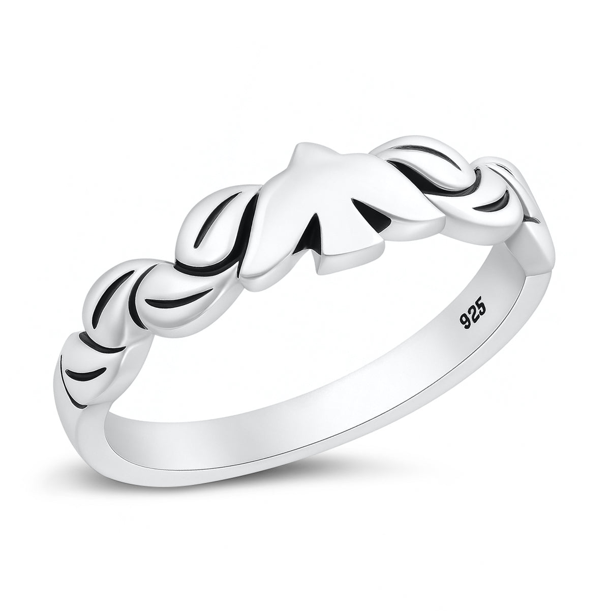 Silver CZ Ring - Dove and Leaves