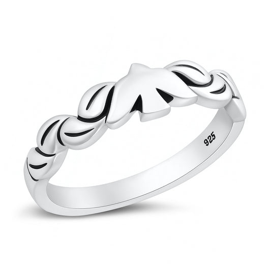 Silver CZ Ring - Dove and Leaves